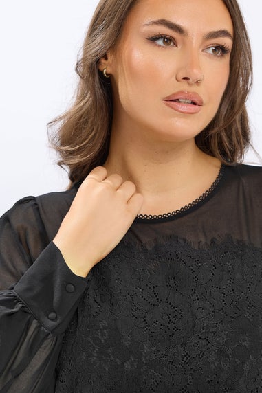Yours Curve Black Lace Panel Blouse