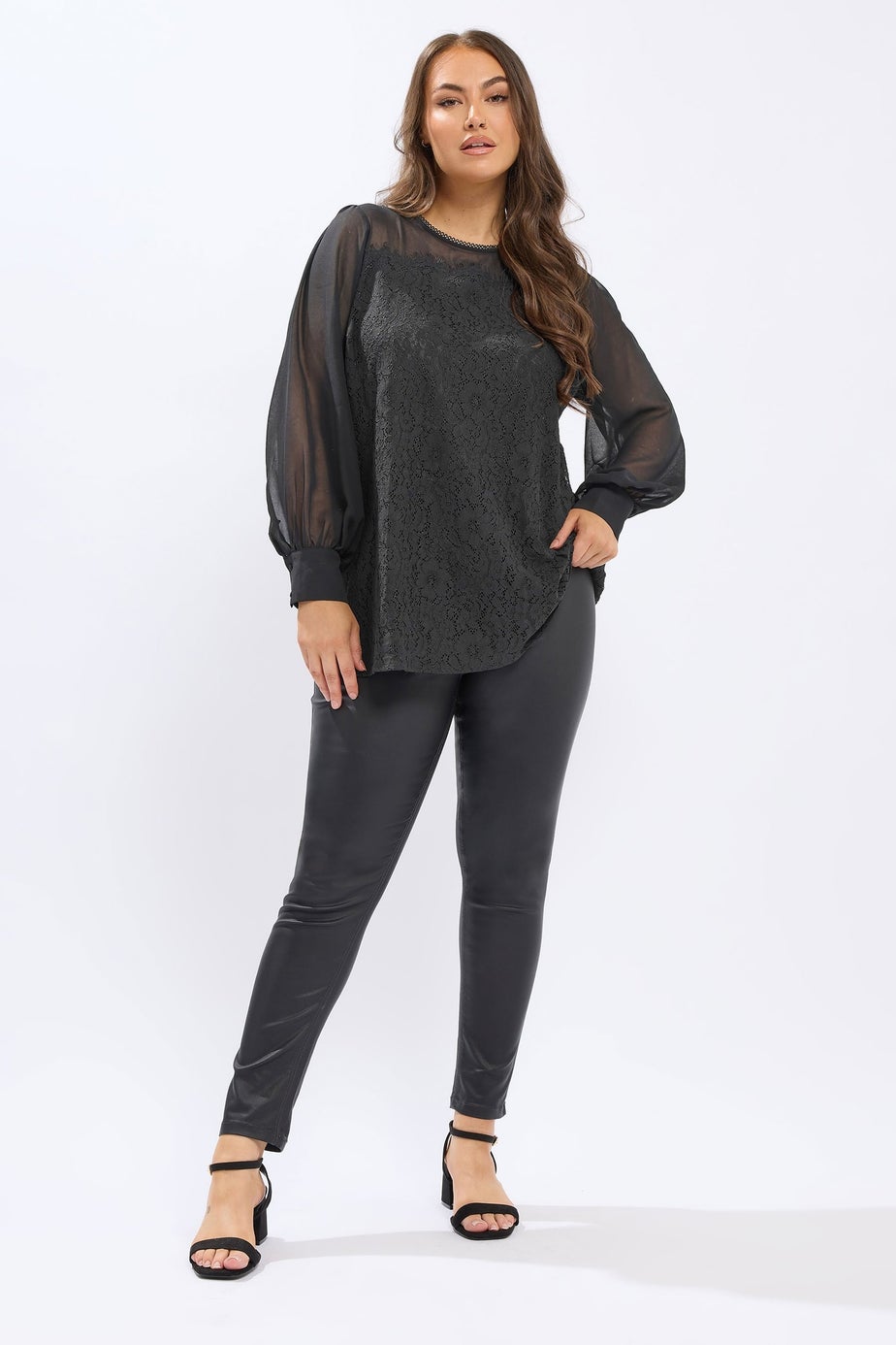 Yours Curve Black Lace Panel Blouse