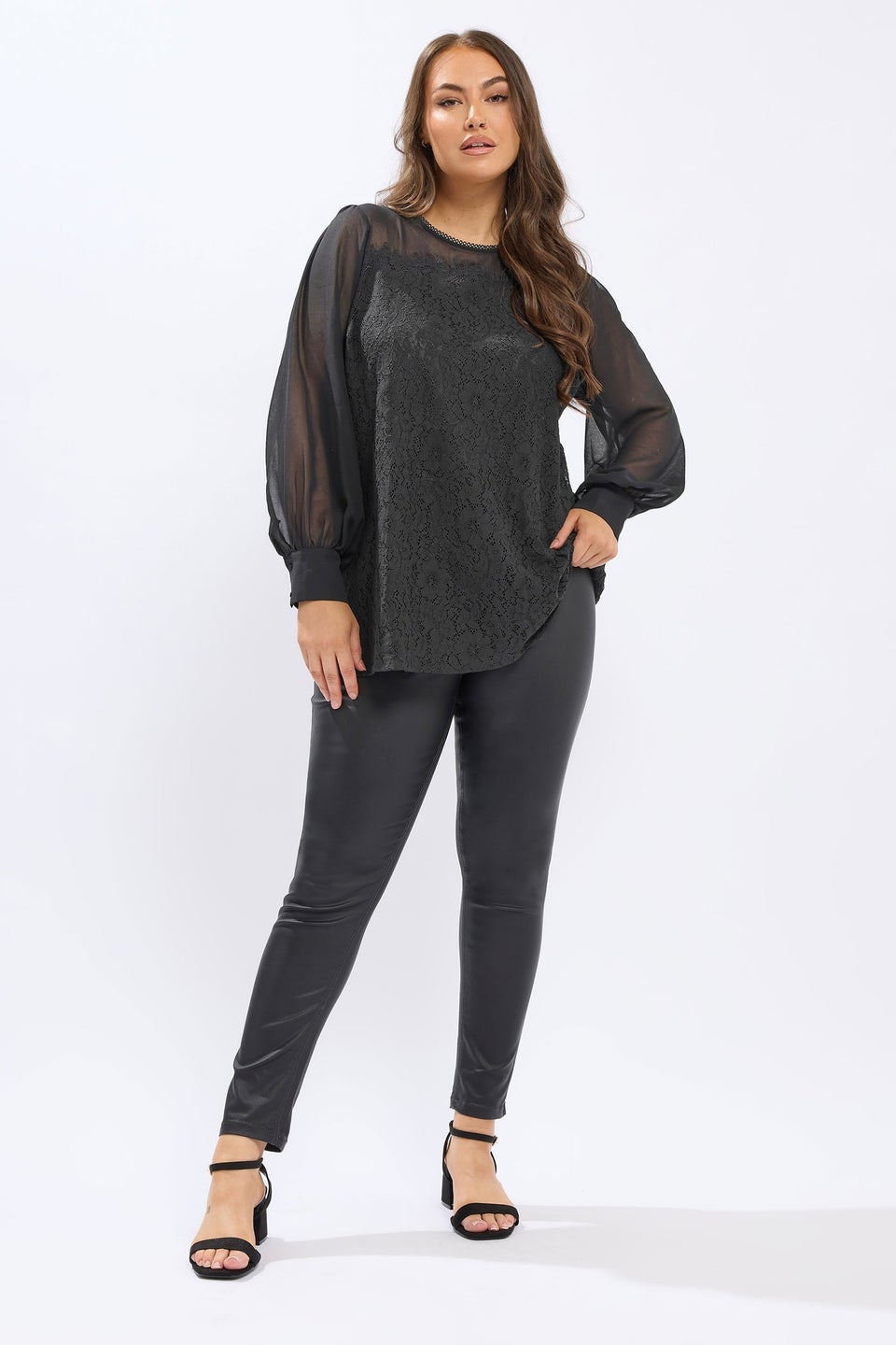 Yours Curve Black Lace Panel Blouse