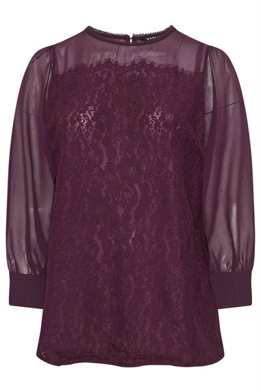 Yours Curve Burgundy Red Lace Panel Blouse