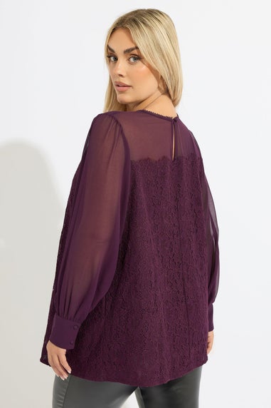 Yours Curve Burgundy Red Lace Panel Blouse