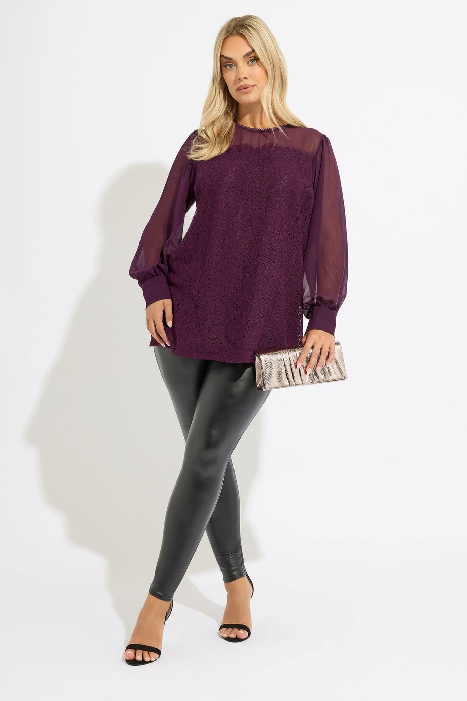 Yours Curve Burgundy Red Lace Panel Blouse