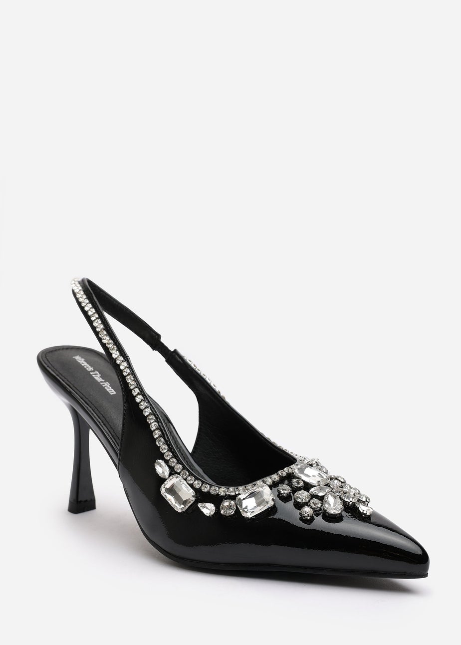 Where's That From Delphine Black Patent Slingback Heels