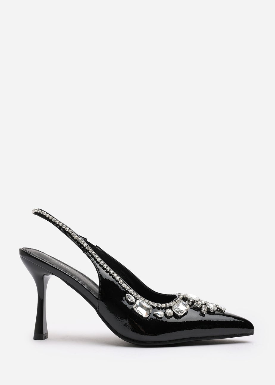 Where's That From Delphine Black Patent Slingback Heels