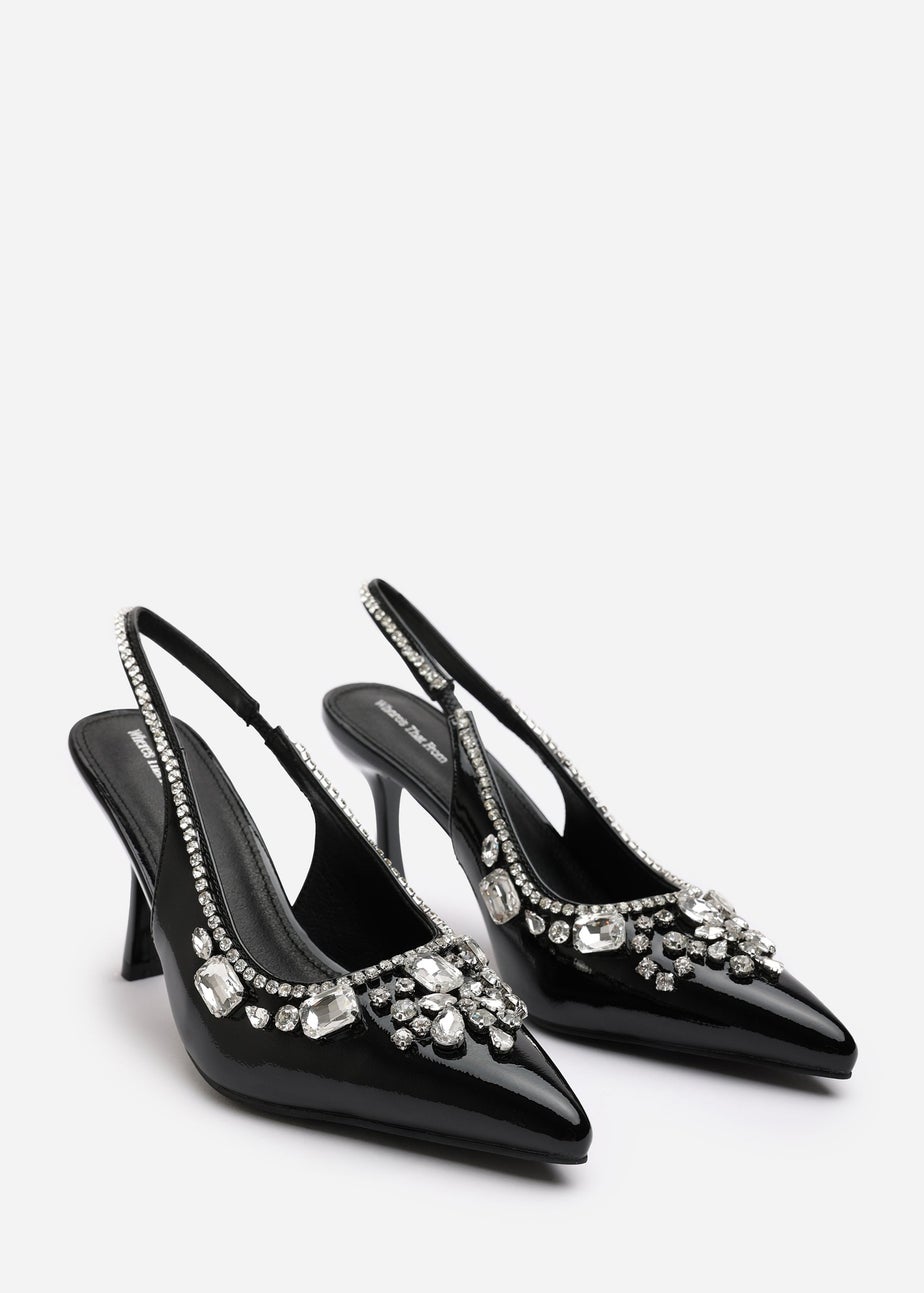 Where's That From Delphine Black Patent Slingback Heels
