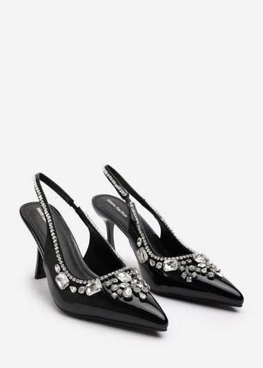 Where's That From Delphine Black Patent Slingback Heels