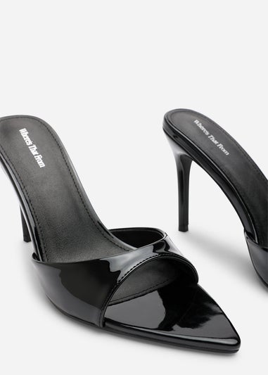 Where's That From Indira Black Patent Peep Toe Stiletto Mules