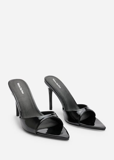 Where's That From Indira Black Patent Peep Toe Stiletto Mules
