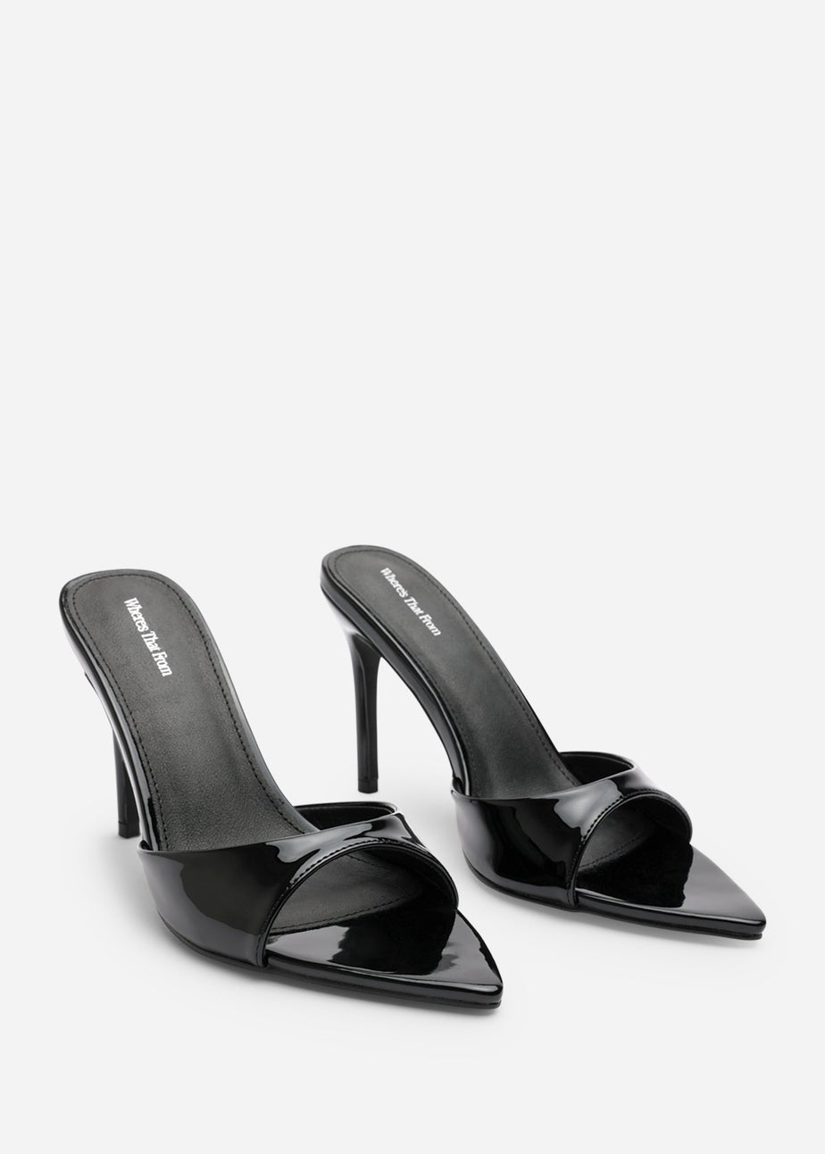 Where's That From Indira Black Patent Peep Toe Stiletto Mules
