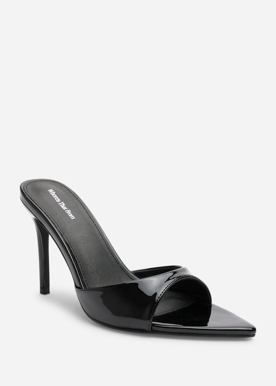 Where's That From Indira Black Patent Peep Toe Stiletto Mules