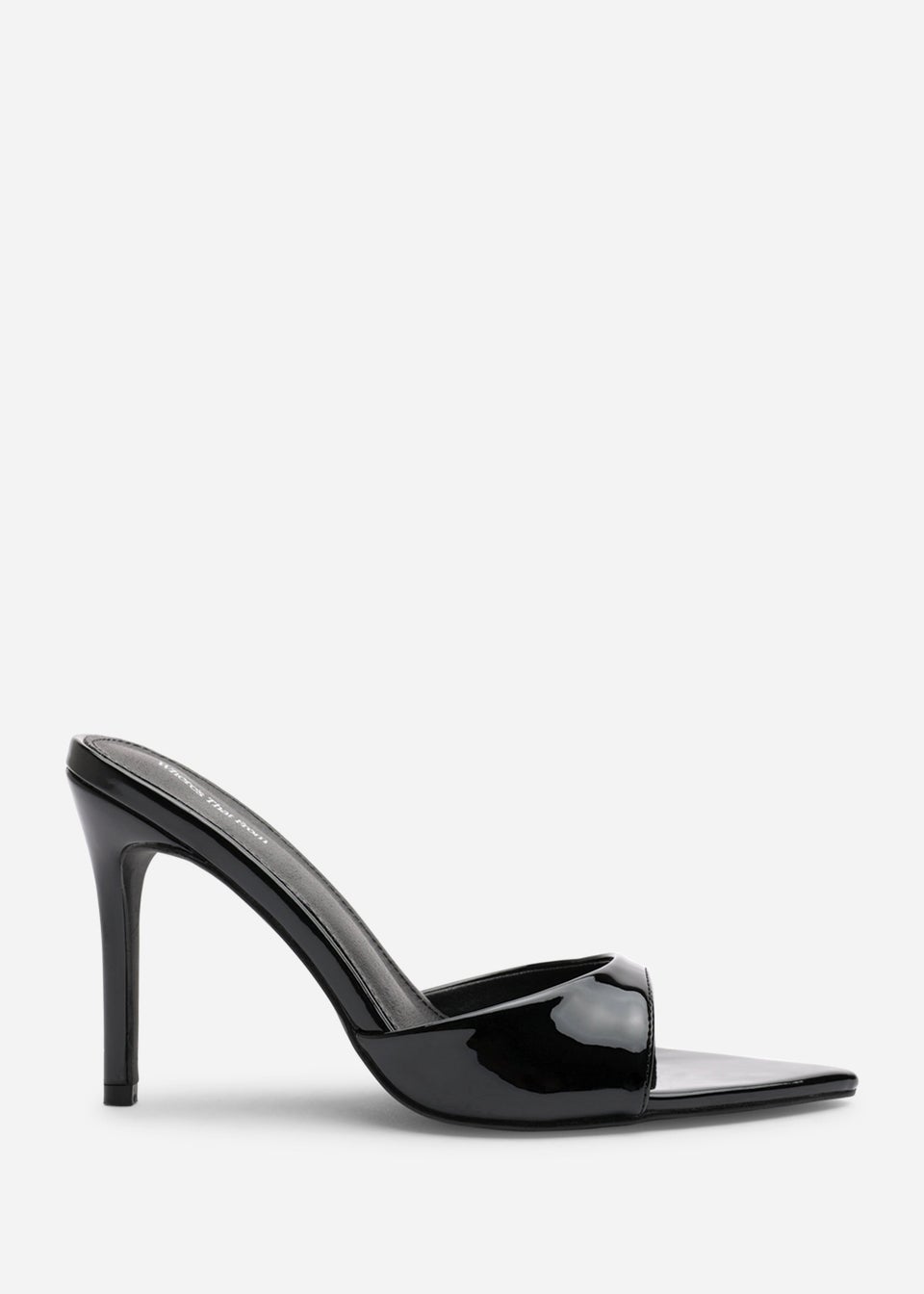 Where's That From Indira Black Patent Peep Toe Stiletto Mules