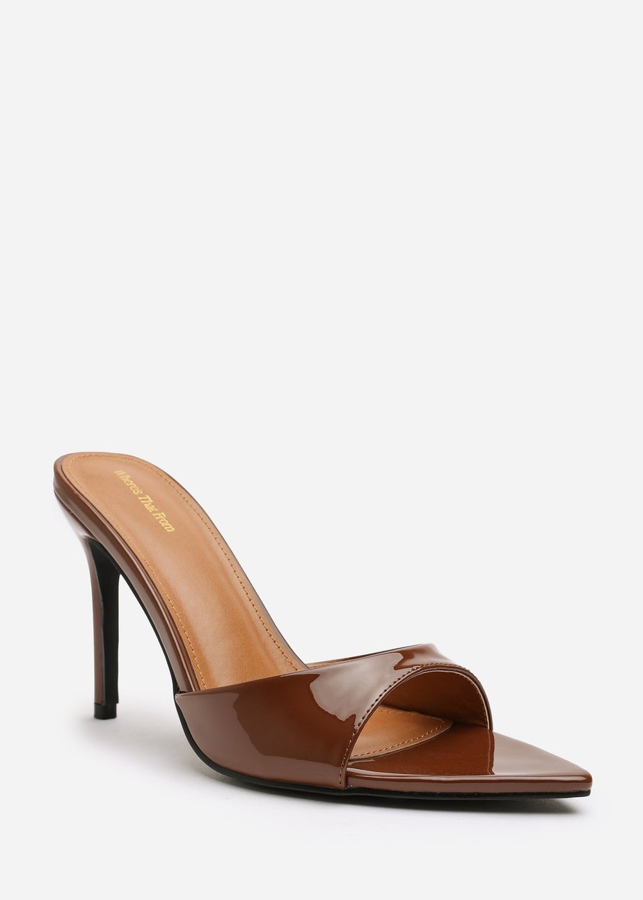 Where's That From Indira Brown Patent Peep Toe Stiletto Mules