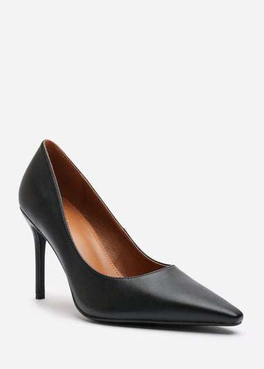 Where's That From Mireille Black PU Wide-Fit Stiletto Heels