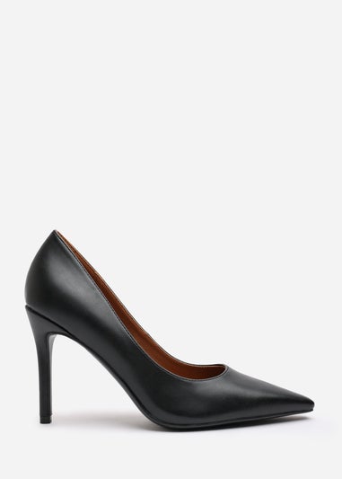 Where's That From Mireille Black PU Wide-Fit Stiletto Heels