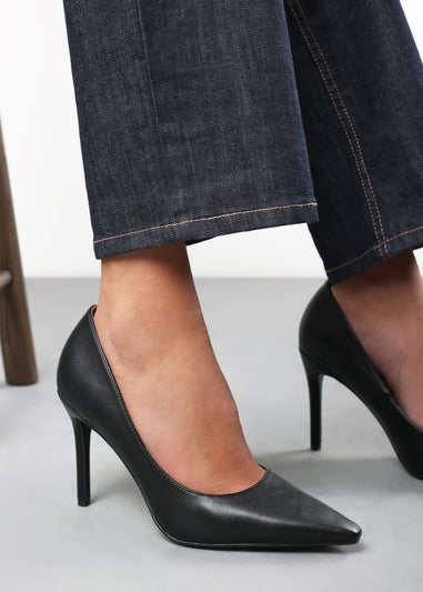 Where's That From Mireille Black PU Wide-Fit Stiletto Heels