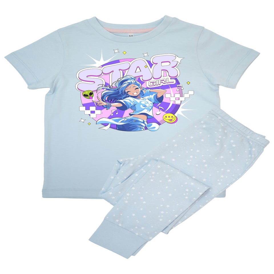 Brands In K-Pop Star Girl Girls Blue Graphic Pyjamas (3-8 Years)