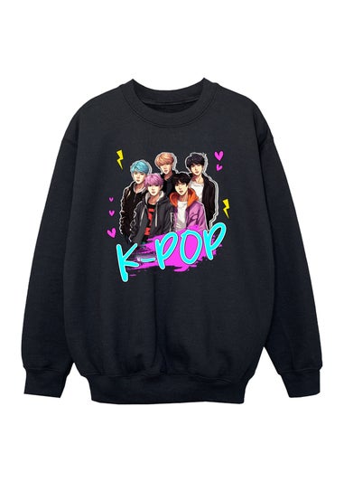 Brands In K-Pop Boy Band Girls Black Graphic Sweatshirt (3-13 Years)