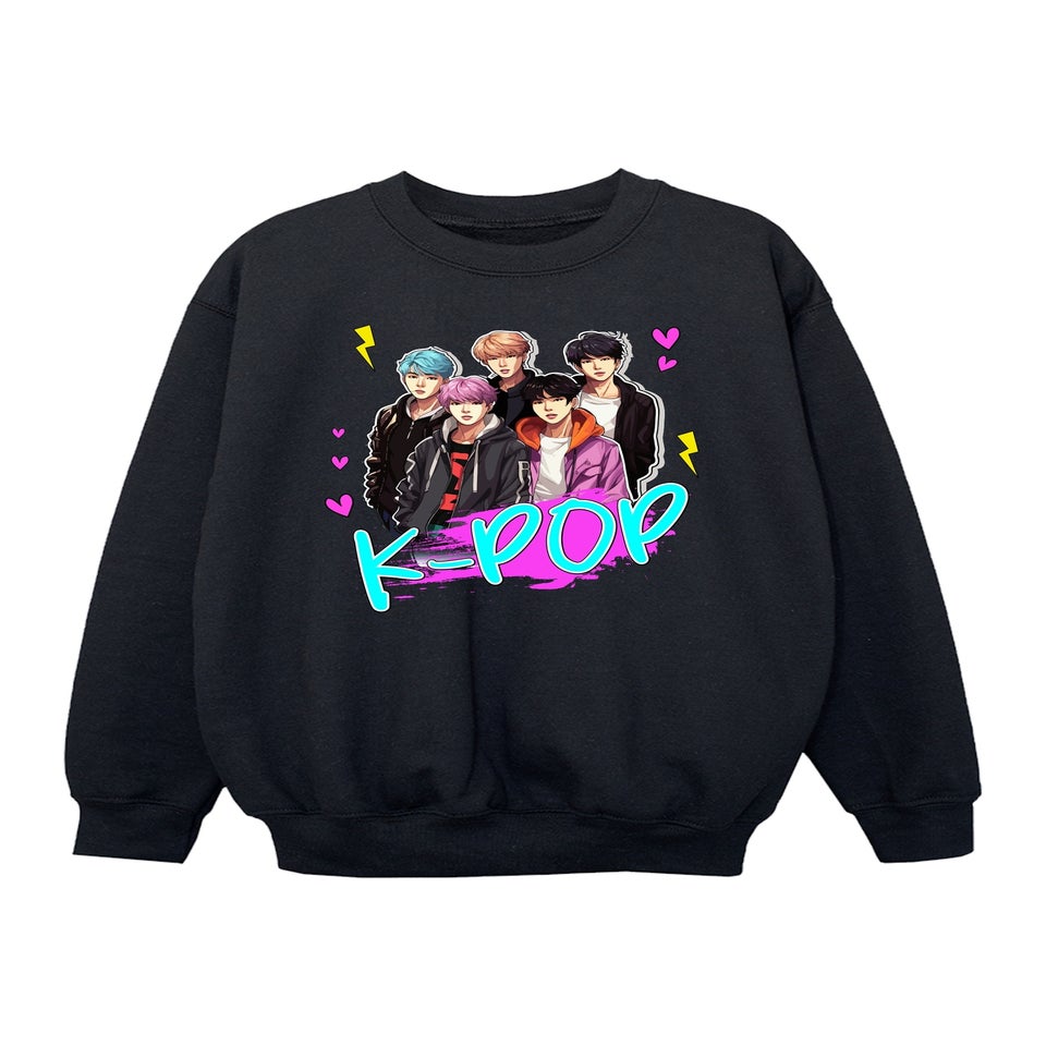 Brands In K-Pop Boy Band Girls Black Graphic Sweatshirt (3-13 Years)