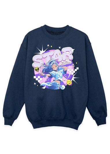 Brands In K-Pop Star Girl Girls Navy Blue Graphic Sweatshirt (3-13 Years)