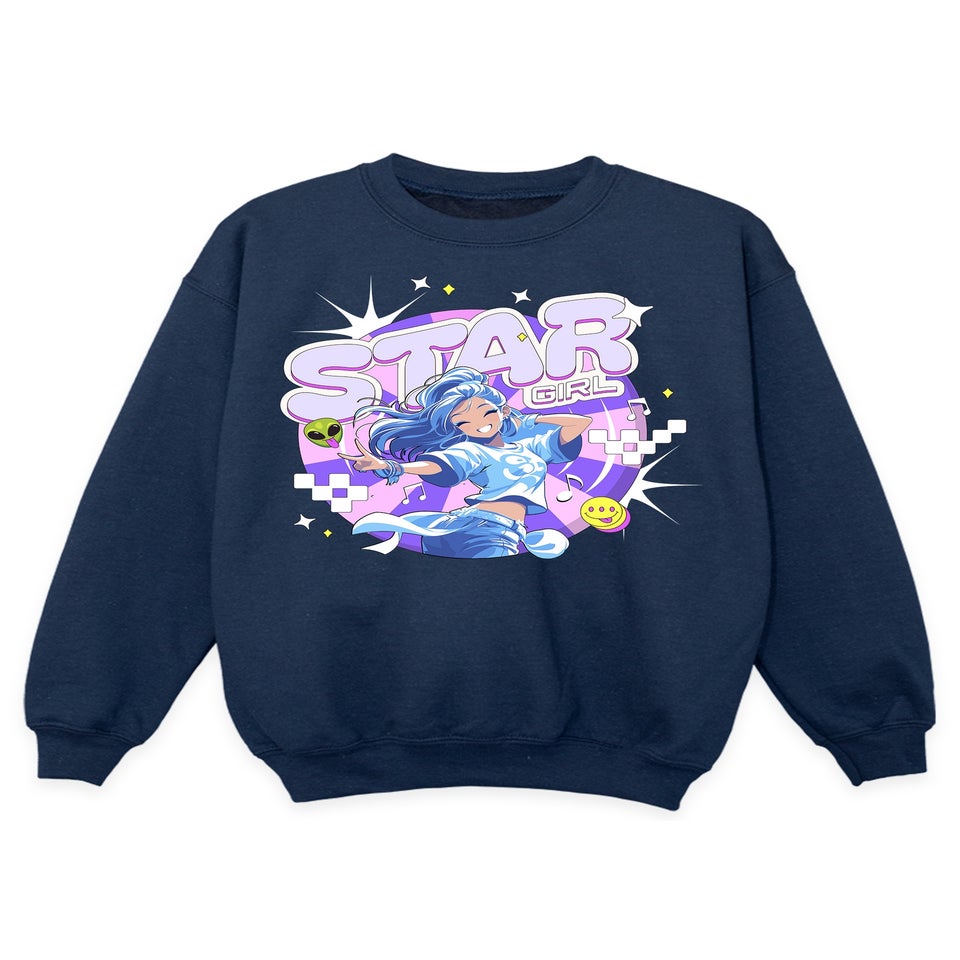 Brands In K-Pop Star Girl Girls Navy Blue Graphic Sweatshirt (3-13 Years)