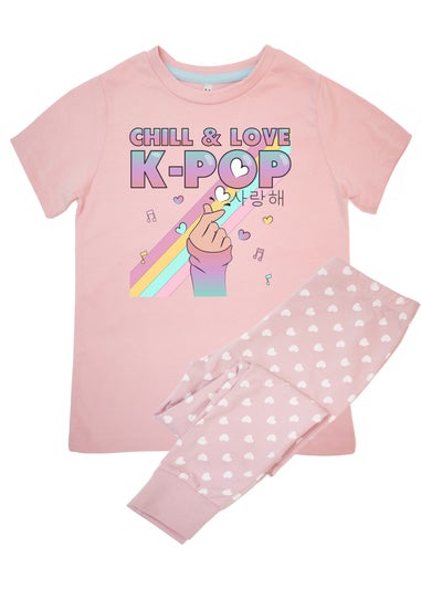 Brands In K-Pop Chill & Love Girls Pink Graphic Pyjamas (3-8 Years)