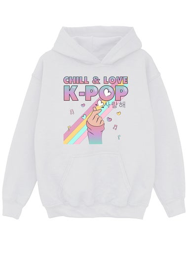 Brands In K-Pop Chill & Love Girls White Graphic Hoodie (3-13 Years)