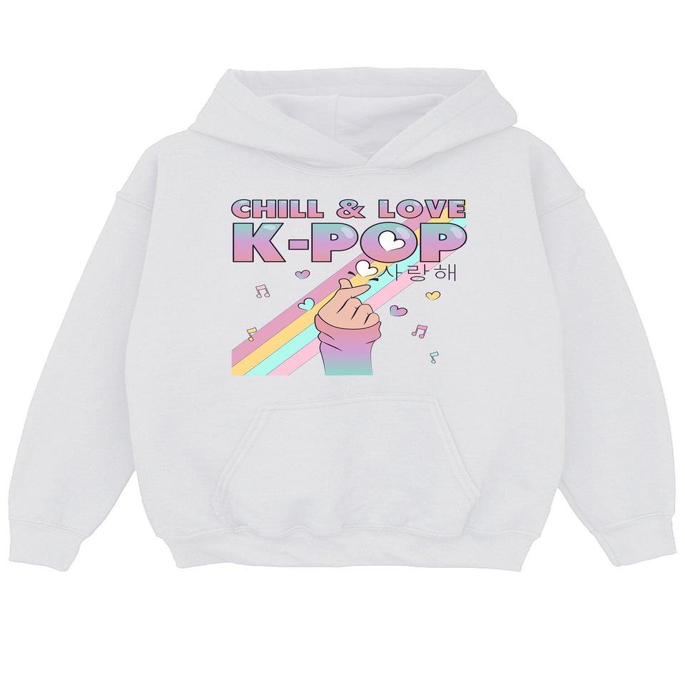 Brands In K-Pop Chill & Love Girls White Graphic Hoodie (3-13 Years)