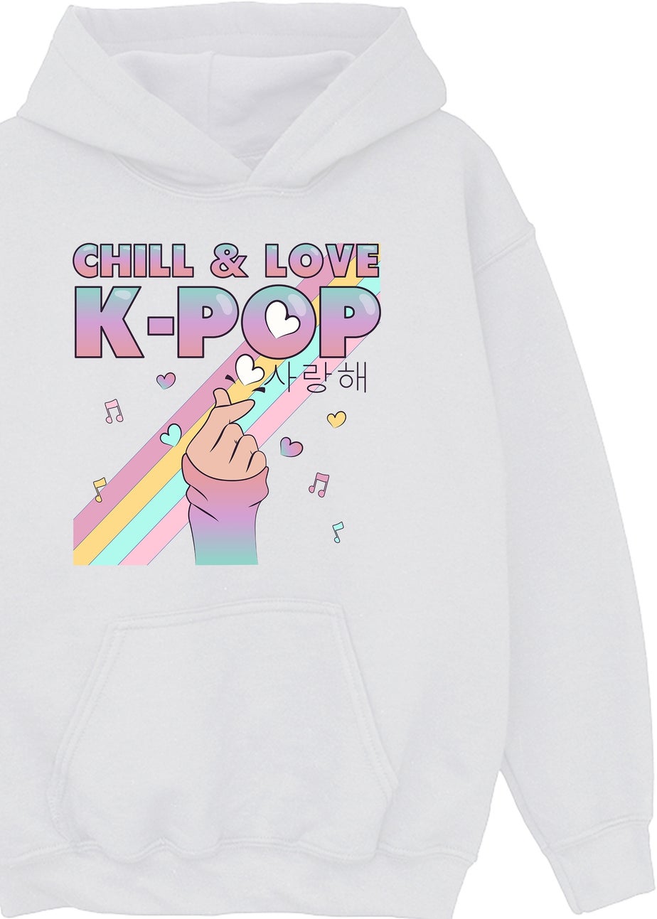 Brands In K-Pop Chill & Love Girls White Graphic Hoodie (3-13 Years)