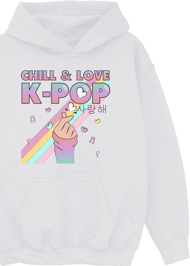 Brands In K-Pop Chill & Love Girls White Graphic Hoodie (3-13 Years)