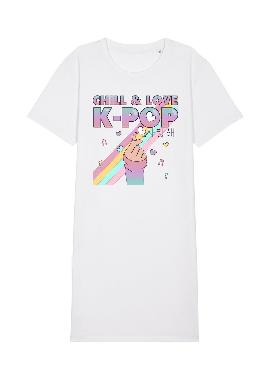 Brands In K-Pop Chill & Love Women White Graphic Nightdress