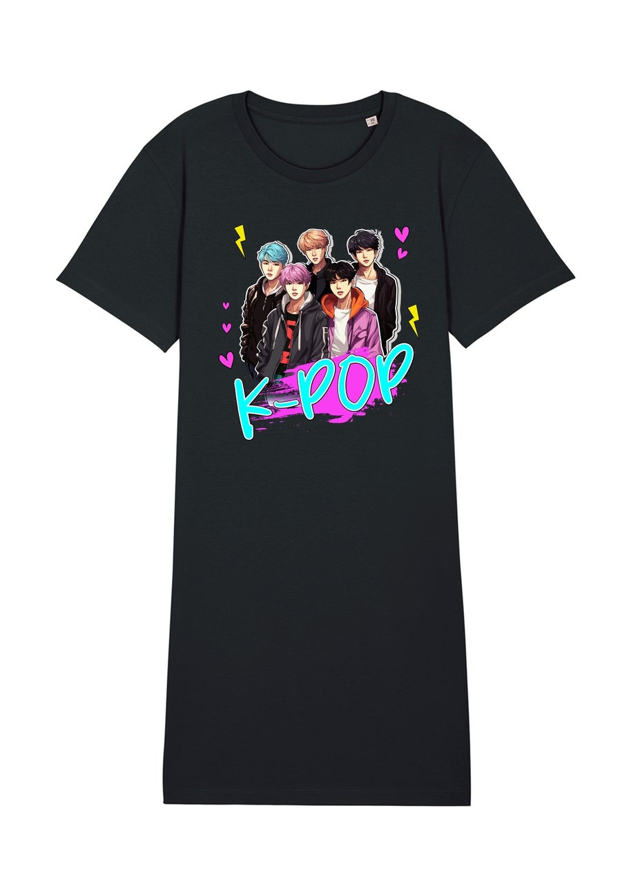Brands In K-Pop Boy Band Women Black Graphic Nightdress