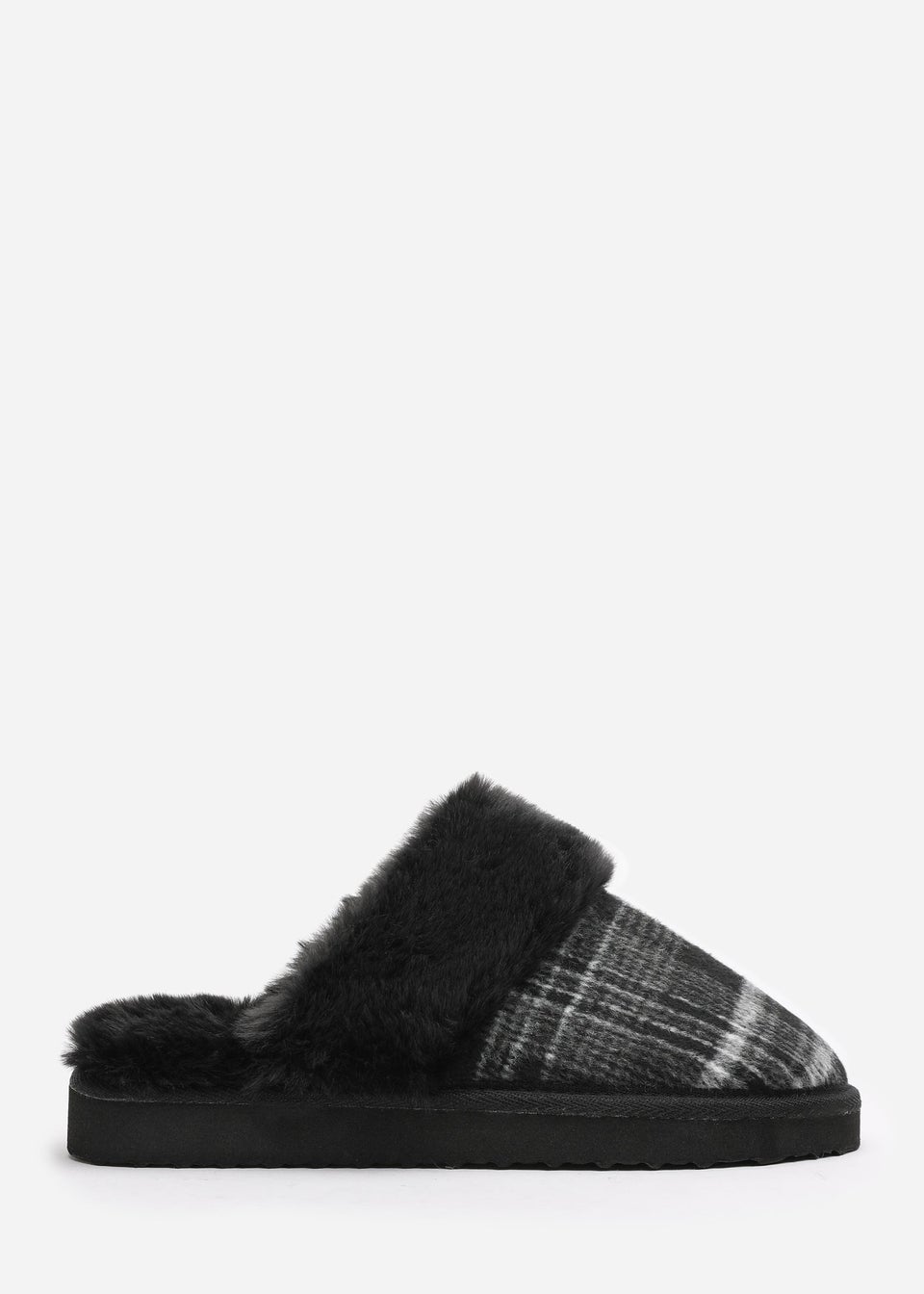 Wheres That From Inaya Black Plaid Faux Fur Mule Slippers