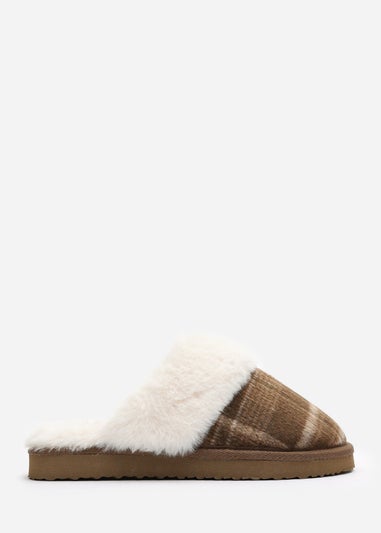 Wheres That From Inaya Yellow Plaid Faux Fur Mule Slippers