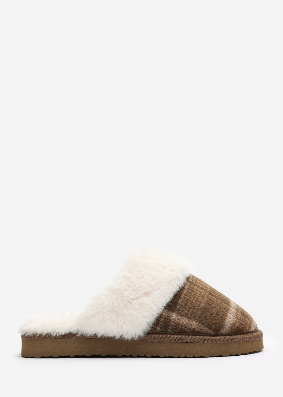 Wheres That From Inaya Yellow Plaid Faux Fur Mule Slippers