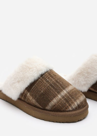 Wheres That From Inaya Yellow Plaid Faux Fur Mule Slippers