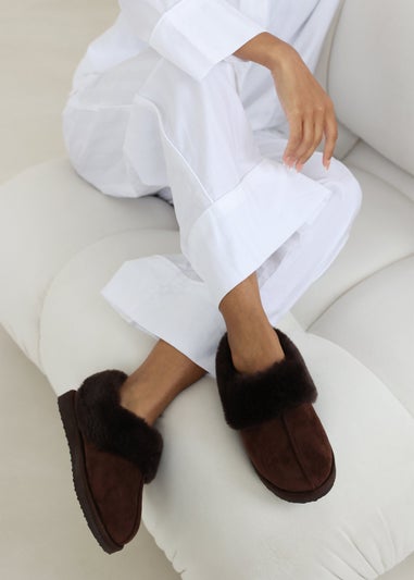 Wheres That From Danica Brown Mule Slippers With Faux Fur