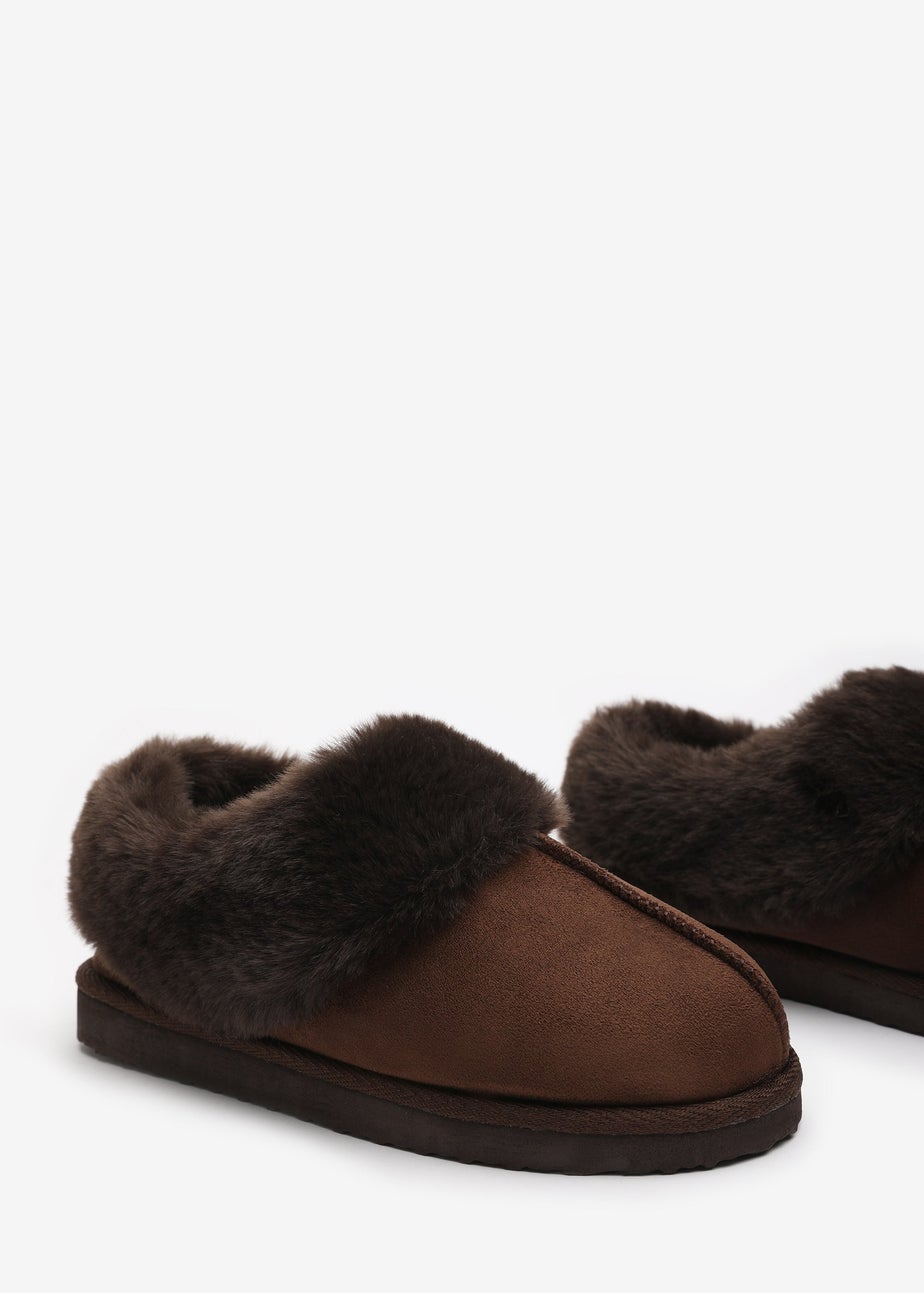 Wheres That From Danica Brown Mule Slippers With Faux Fur