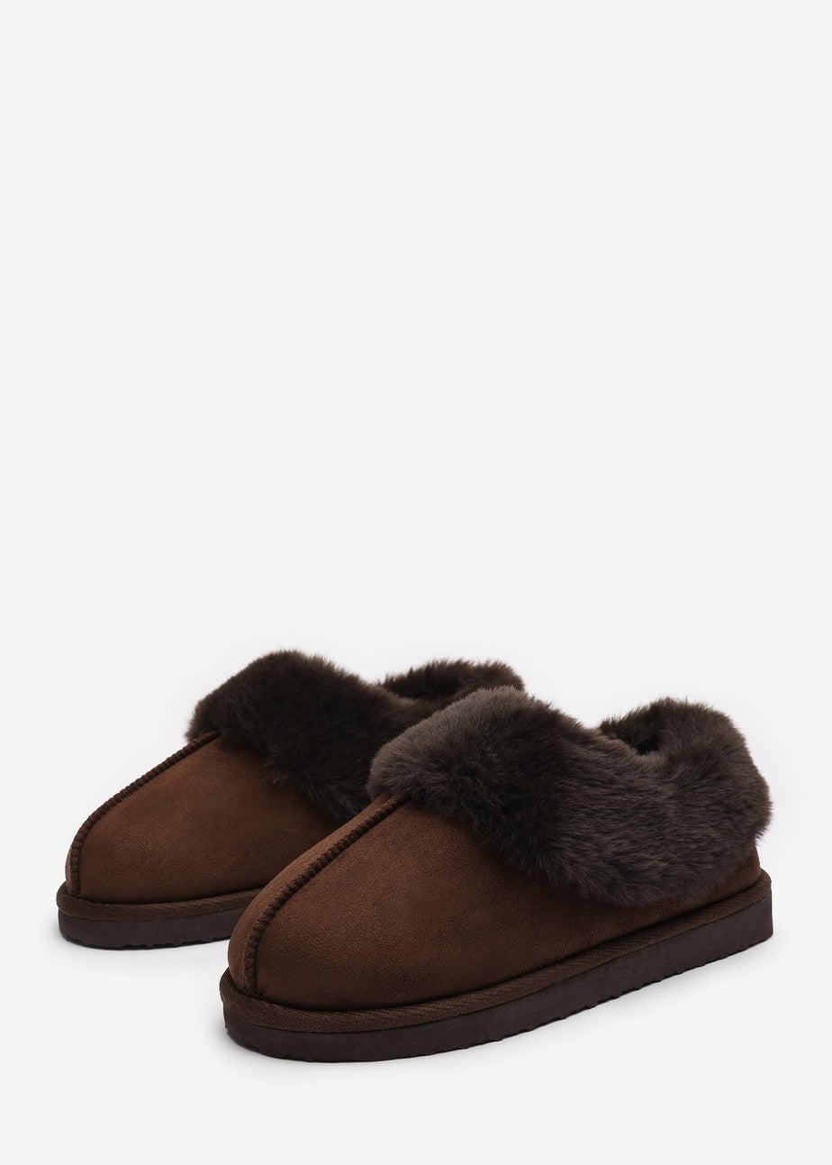 Wheres That From Danica Brown Mule Slippers With Faux Fur