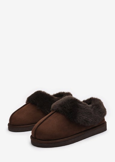 Wheres That From Danica Brown Mule Slippers With Faux Fur