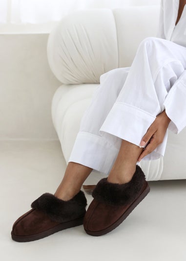 Wheres That From Danica Brown Mule Slippers With Faux Fur