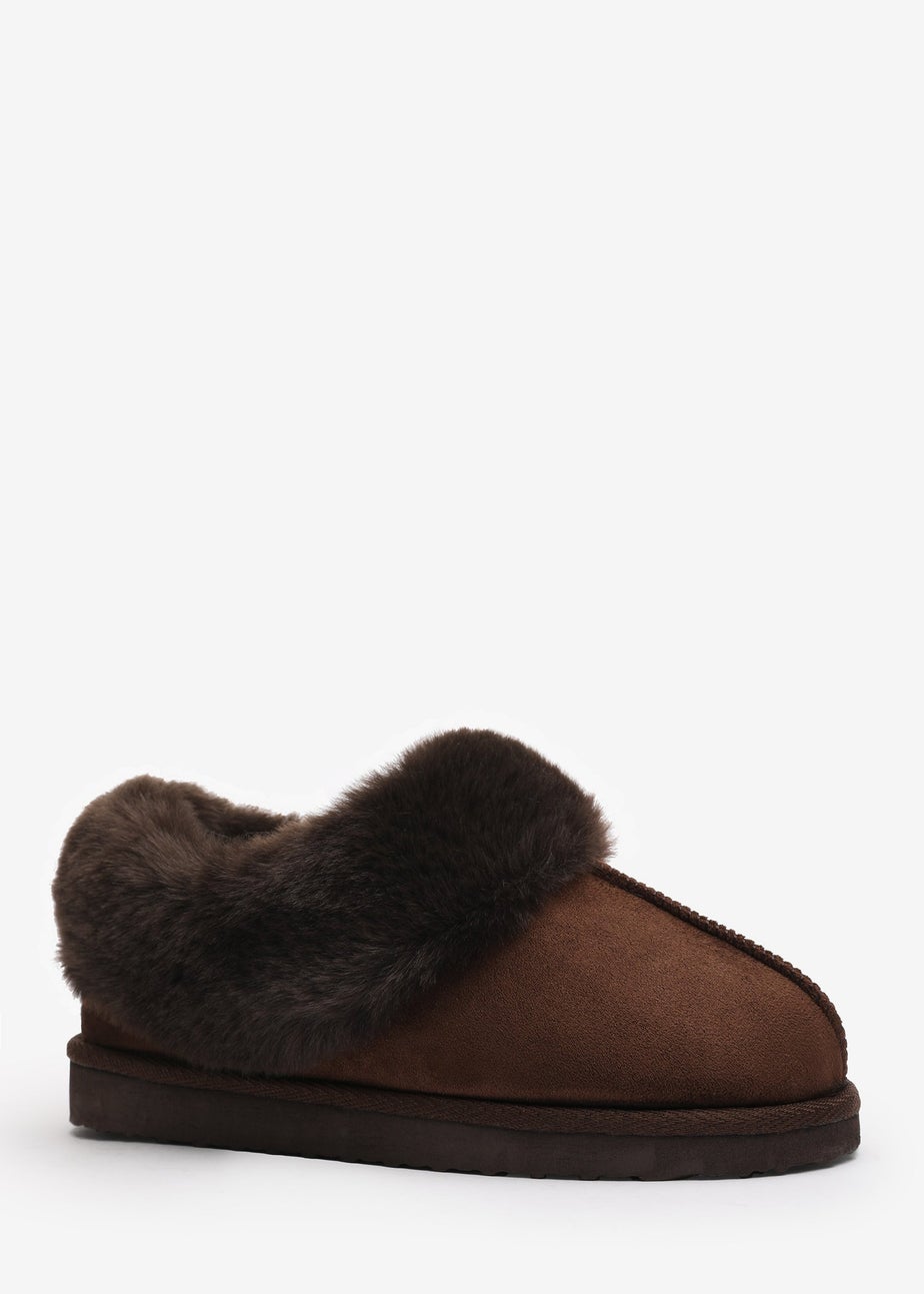 Wheres That From Danica Brown Mule Slippers With Faux Fur
