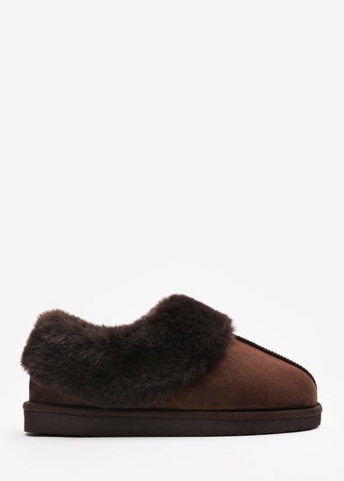 Wheres That From Danica Brown Mule Slippers With Faux Fur