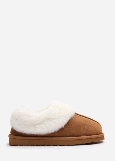 Wheres That From Danica Camel Mule Slippers With Faux Fur