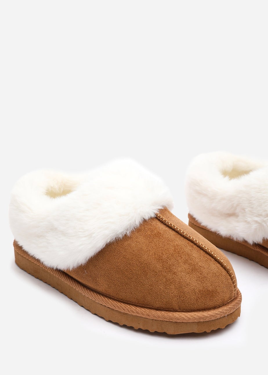 Wheres That From Danica Camel Mule Slippers With Faux Fur