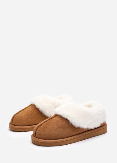 Wheres That From Danica Camel Mule Slippers With Faux Fur