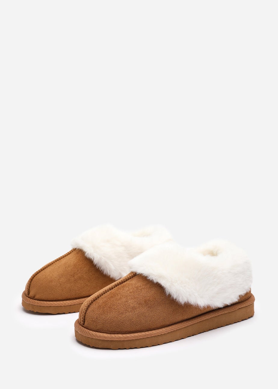 Wheres That From Danica Camel Mule Slippers With Faux Fur