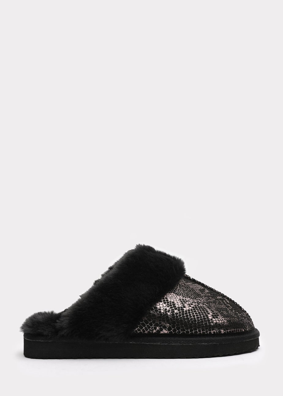 Where's That From Flora GunMetal Black Snake Print Mule Slippers