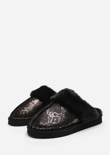 Where's That From Flora GunMetal Black Snake Print Mule Slippers