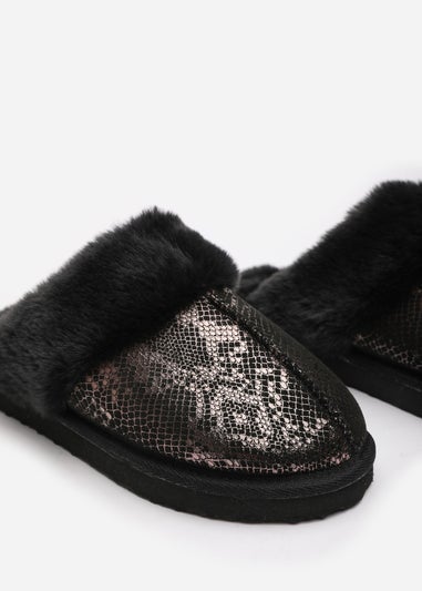 Where's That From Flora GunMetal Black Snake Print Mule Slippers