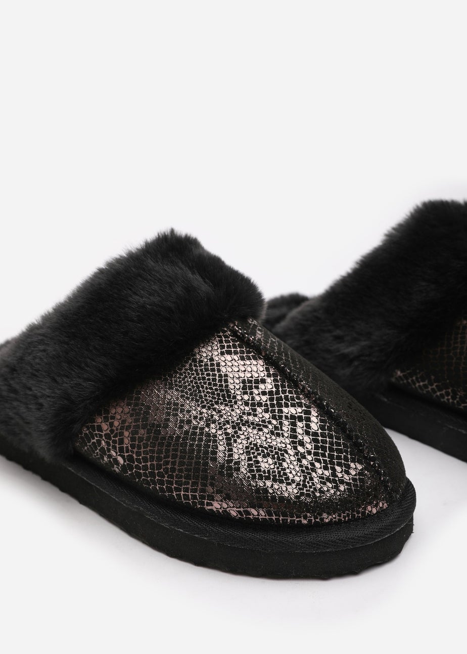 Where's That From Flora GunMetal Black Snake Print Mule Slippers